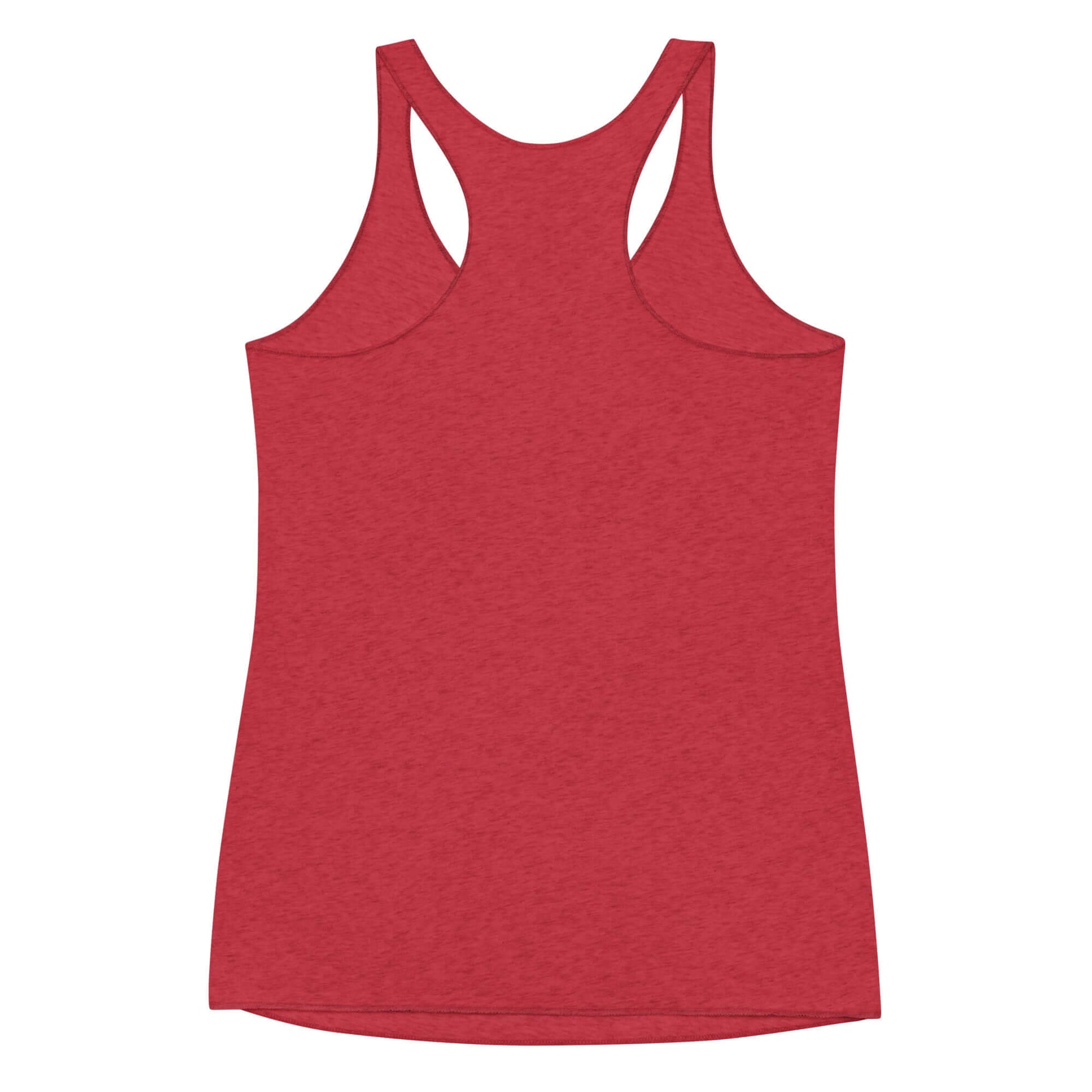 Back view of a women's red racerback tank top with a stylish design for activewear and casual outings.