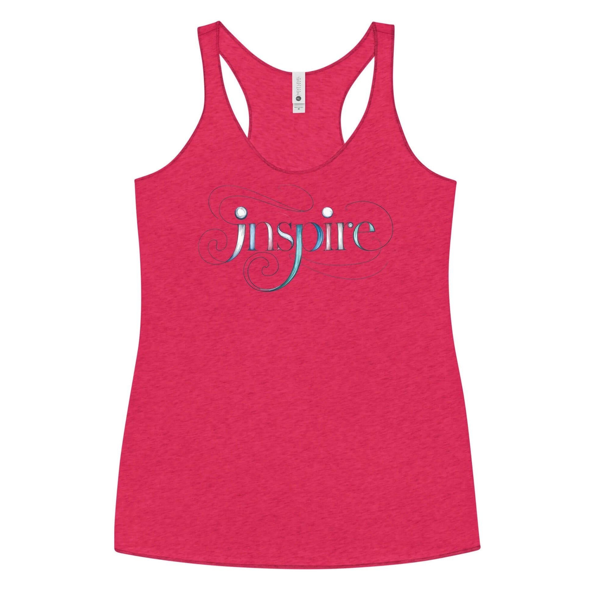 Inspire Sketch Women's Racerback Tank in vibrant pink with elegant "Inspire" word art design. Perfect for creative expression.