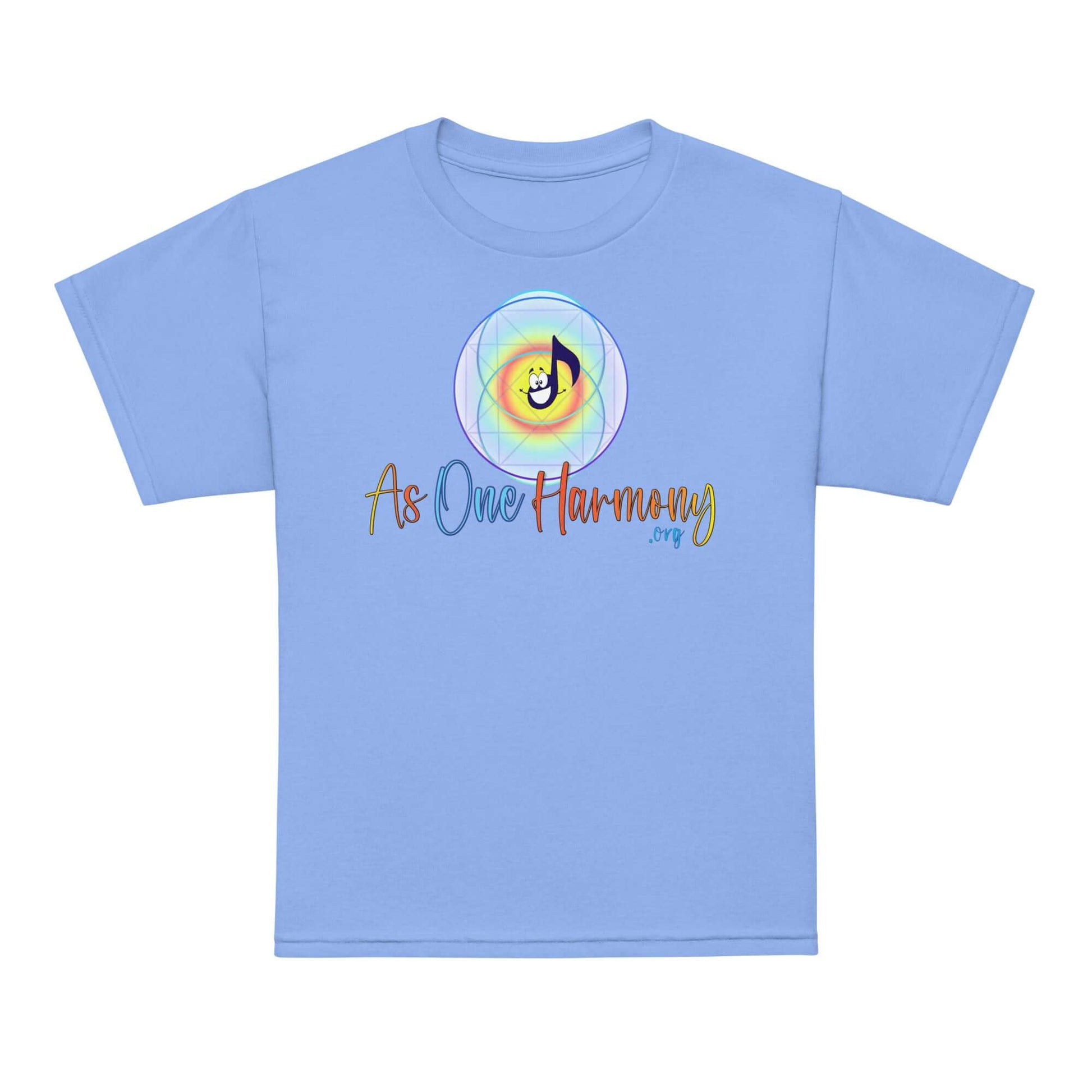 Light blue moisture-wicking t-shirt with 'As One Harmony' graphic, perfect for active kids.